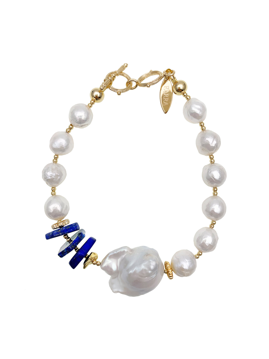 Freshwater Pearls With Lapis and Baroque Bracelet EB002 - FARRA