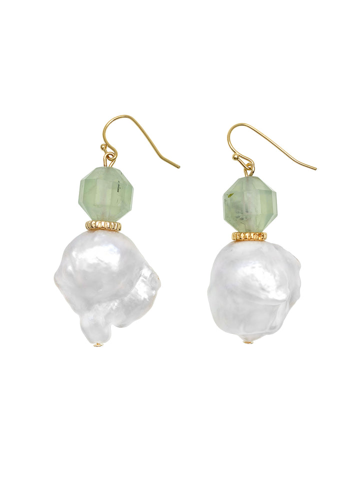 Prehnite with Baroque Pearl Hook Earrings EE002 - FARRA