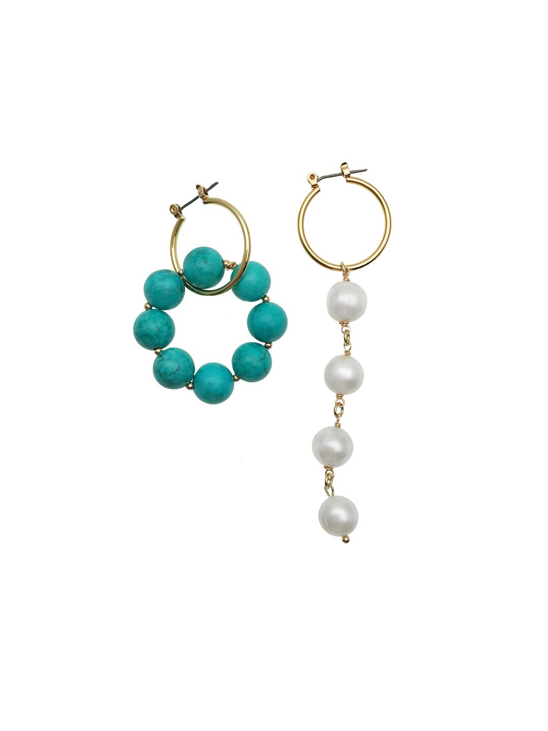 Freshwater Pearls & Turquoise Asymmetrical Clip On Earrings DE209 - FARRA