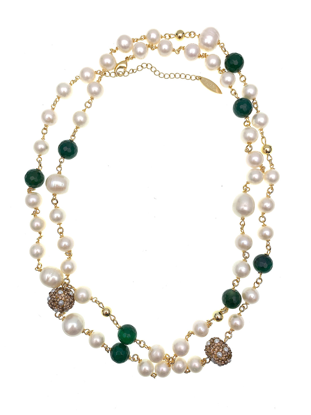 Green Agate With Freshwater Pearls Two-Ways Necklace FN004 - FARRA