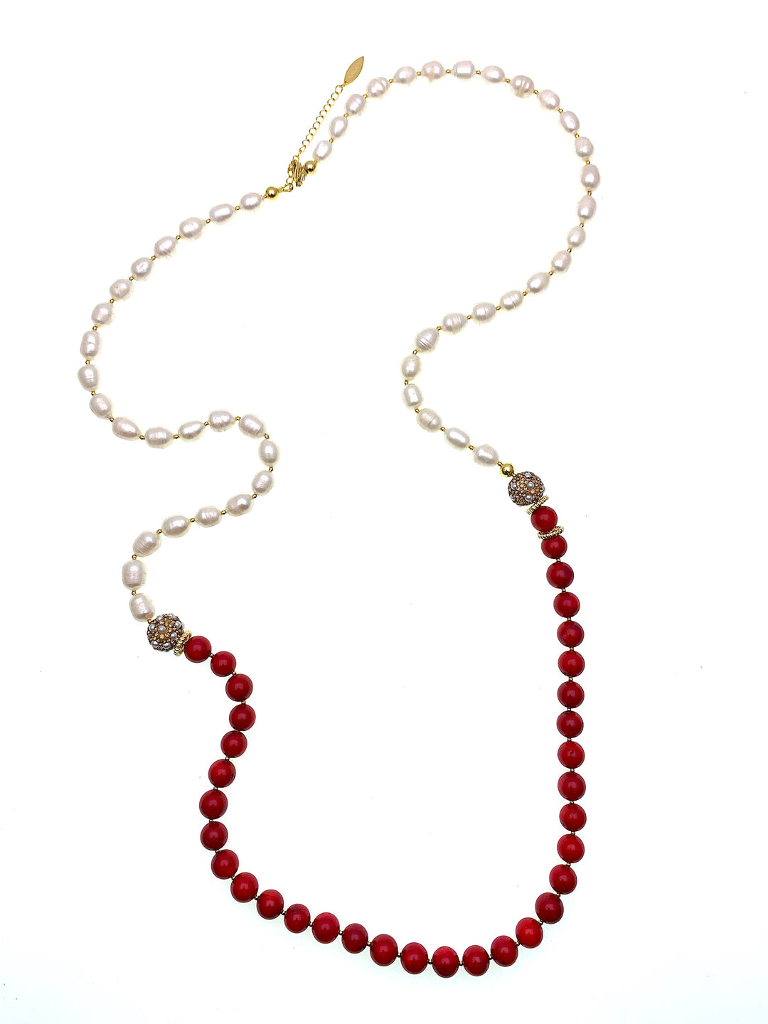 Freshwater Pearls with Red Corals Two Ways Necklace FN008 - FARRA