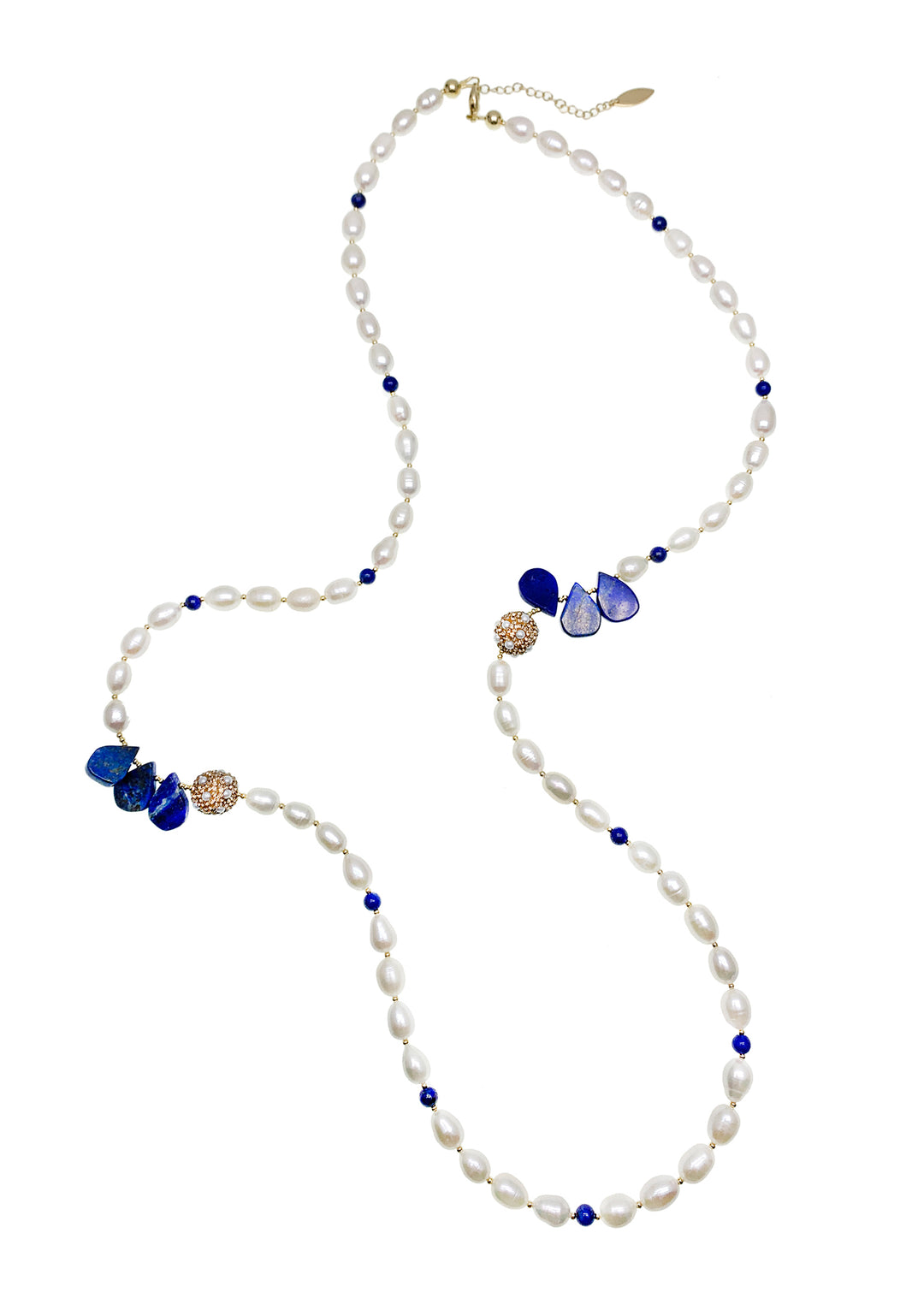 Freshwater Pearls With Lapis & Rhinestones Multi-Way Necklace GN019 - FARRA