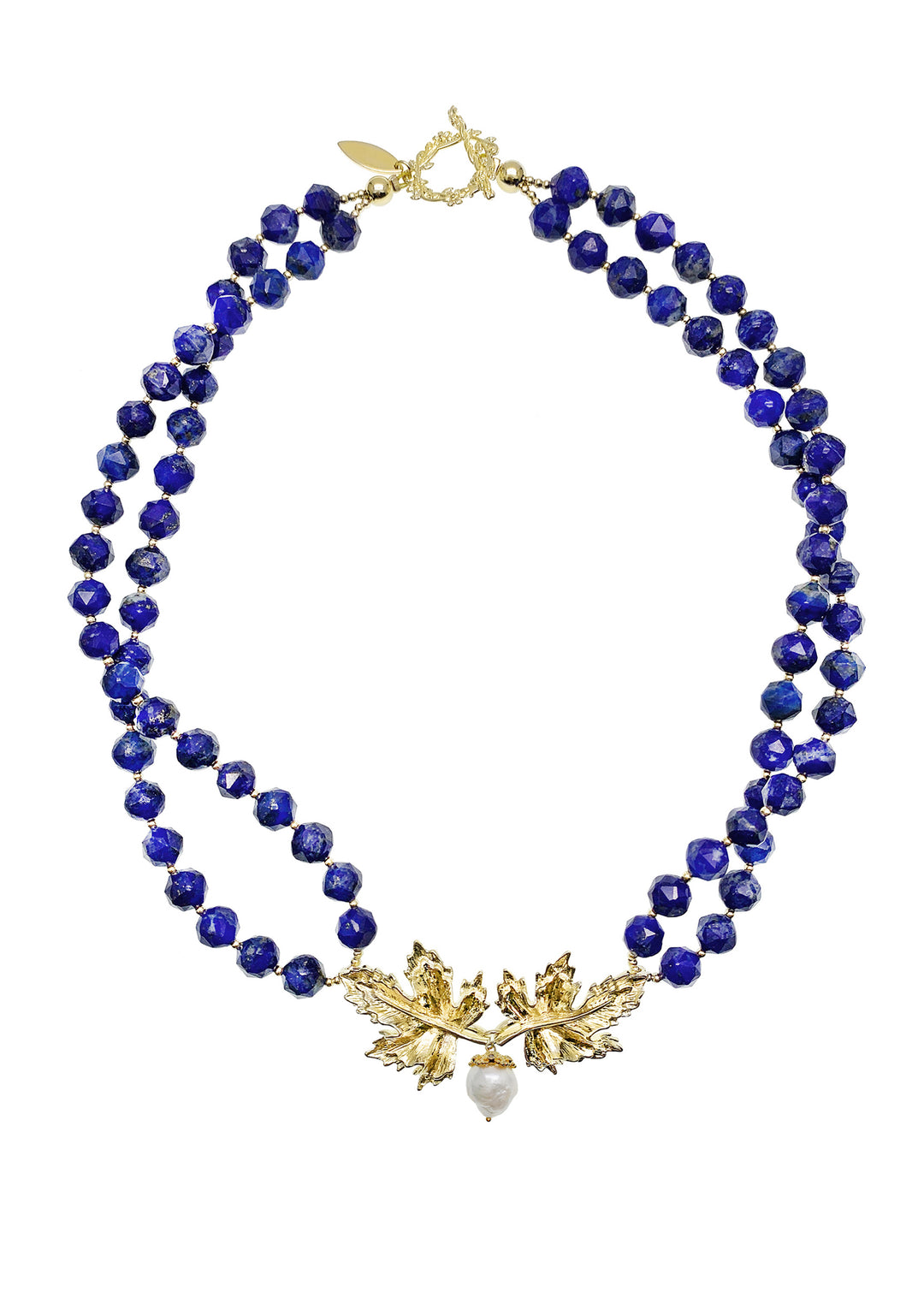 Lapis Stones With Leaf Charm Double Strands Necklace HN004 - FARRA