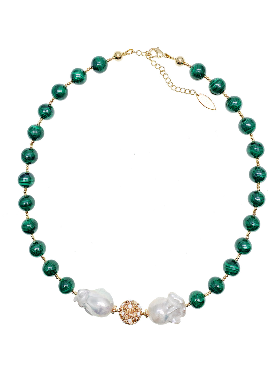 Malachite Stones With Baroques Pearls Necklace HN029 - FARRA