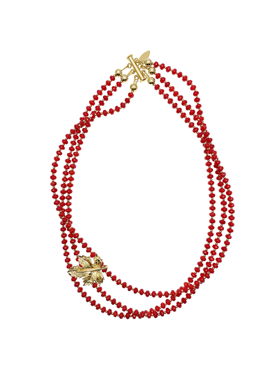 Red Coral With Maple Pendant Multi-layers Necklace HN032 - FARRA
