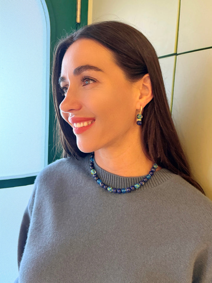Artistic Lapis And Blue Agate Choker Necklace SN016