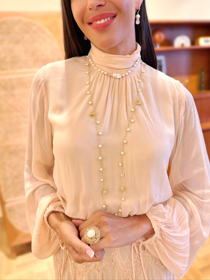 Freshwater Pearl With White Agate And Baroque Pearl Choker Necklace SN044