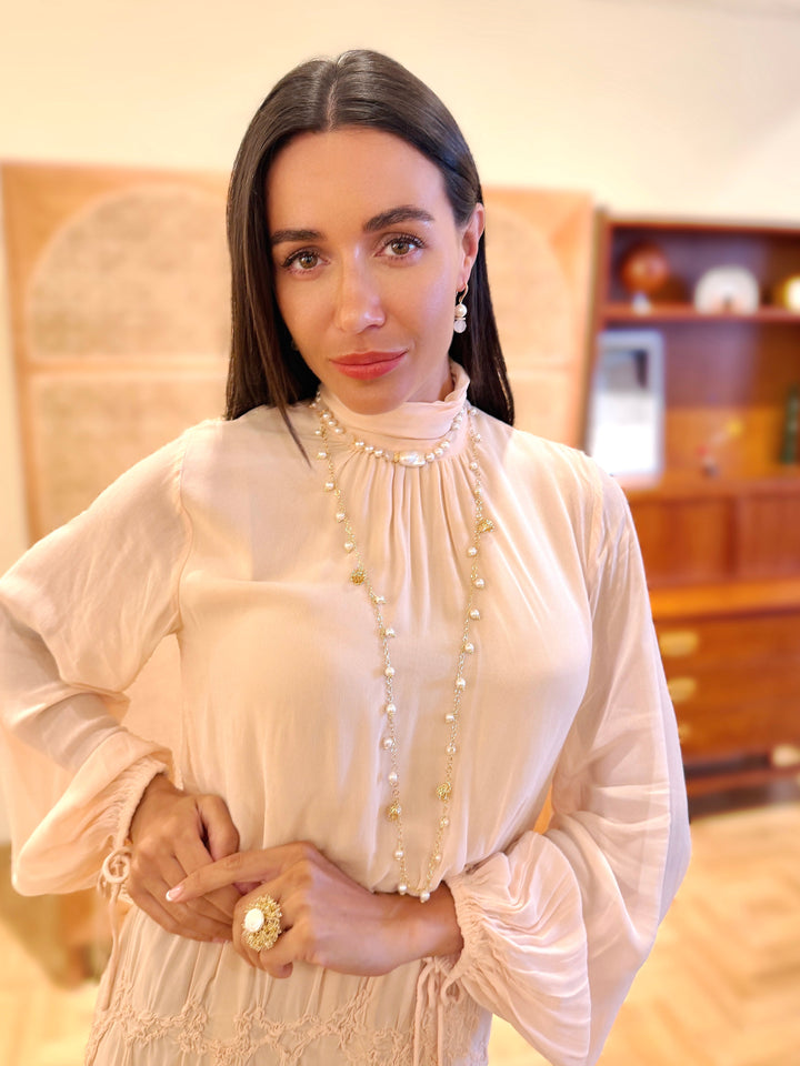 Freshwater Pearl With White Agate And Baroque Pearl Choker Necklace SN044