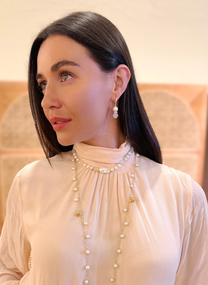 Elegant Freshwater Pearl With White Agate Earrings SE027
