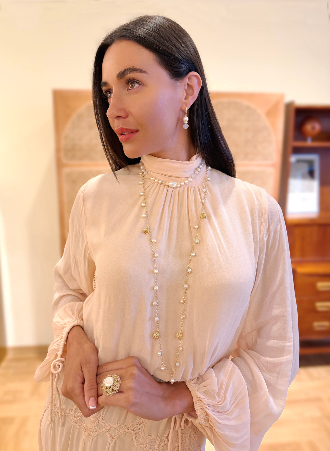 Freshwater Pearl With White Agate And Baroque Pearl Choker Necklace SN044