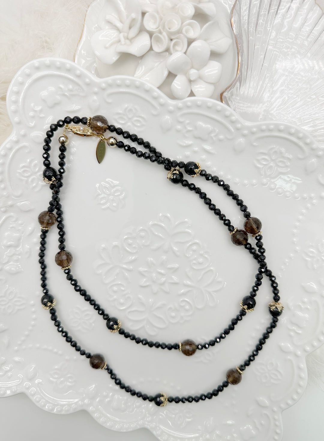 Black Obsidian And Smoky Multi-Way Necklace KN054 - FARRA
