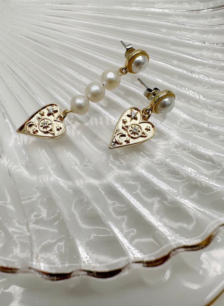 Freshwater Pearls Heart Shaped Charm Earrings KE005 - FARRA