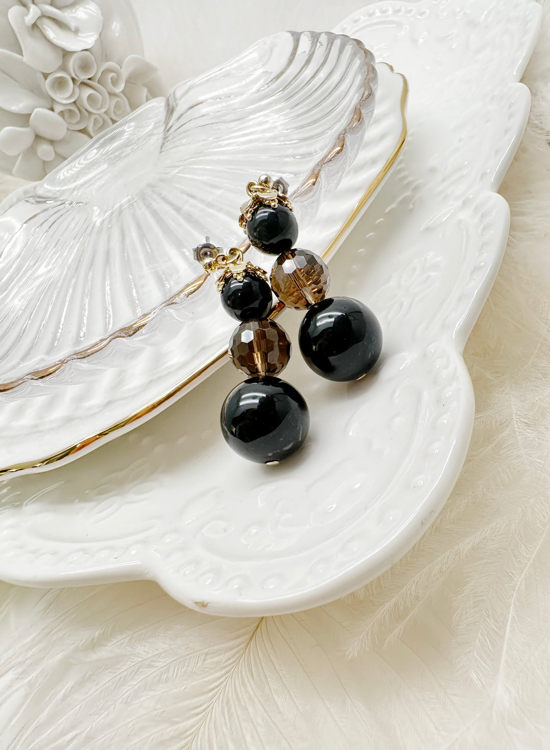 Smoky Quartz & Black Obsidian Earrings KE034 - FARRA