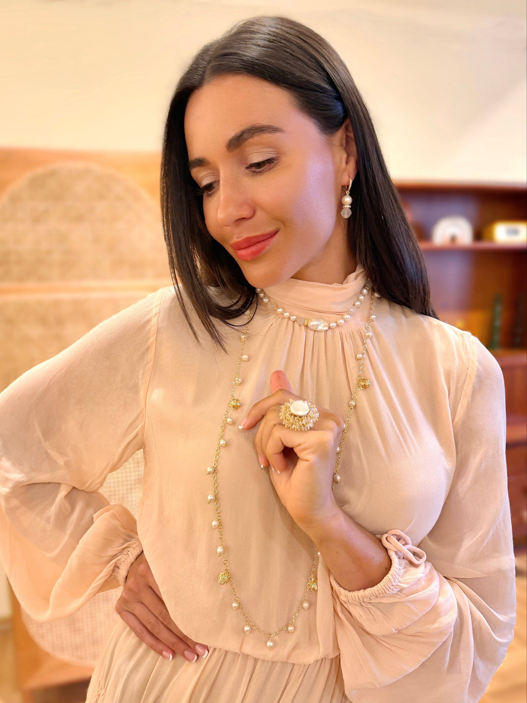 Freshwater Pearl With White Agate And Baroque Pearl Choker Necklace SN044