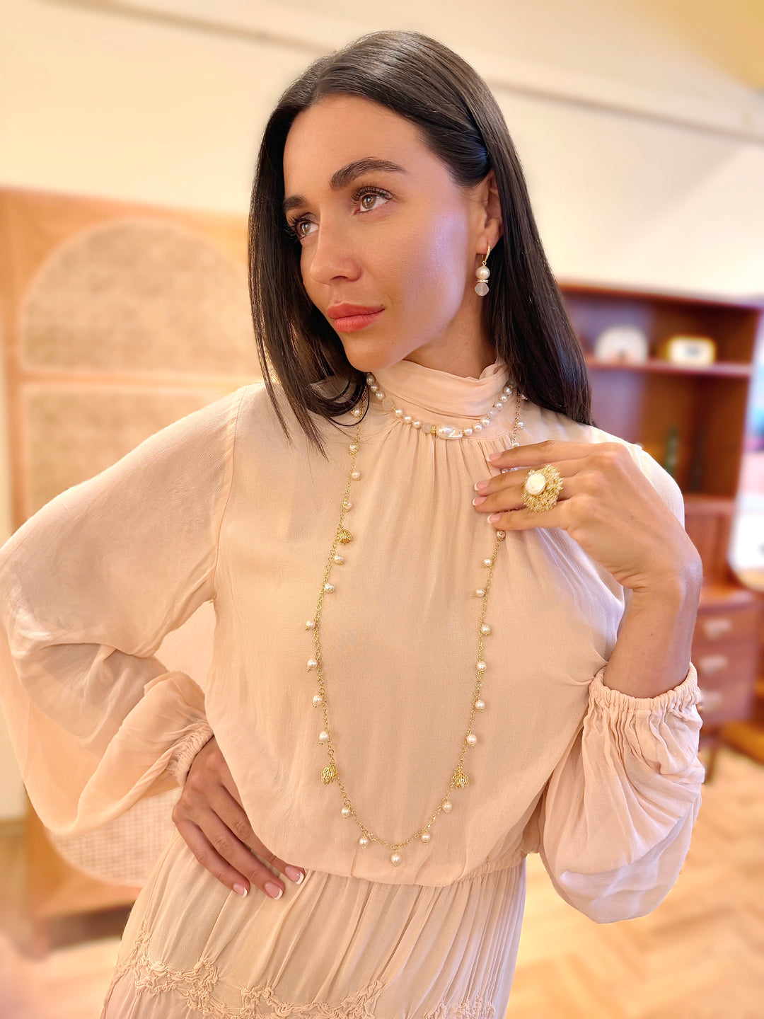 Freshwater Pearl With White Agate And Baroque Pearl Choker Necklace SN044