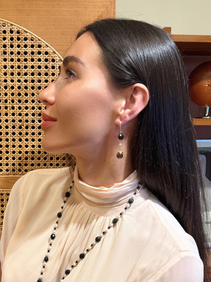 Black Obsidian With Smoky Quartz Dangle Earrings SE029