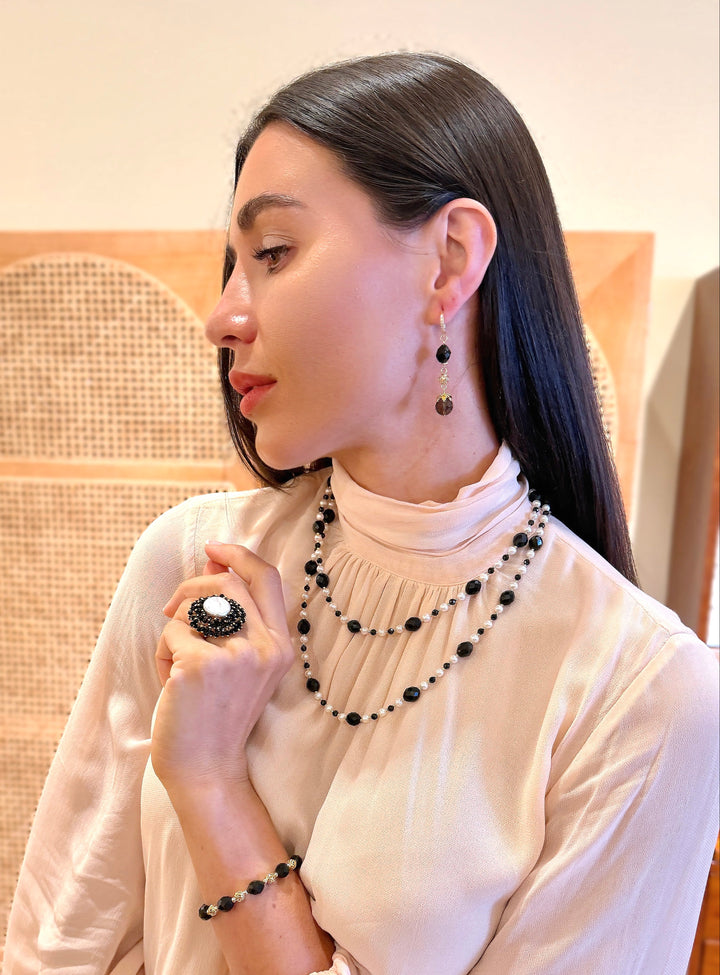 Black Obsidian With Smoky Quartz Dangle Earrings SE029