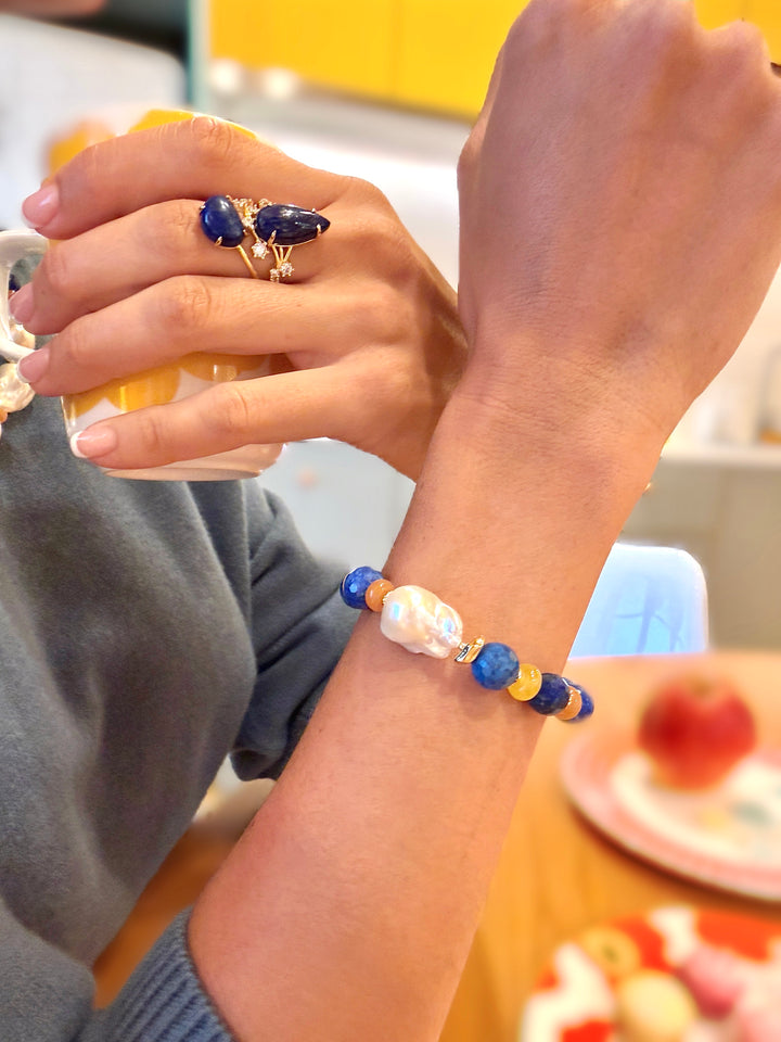 Lapis With Zircon Statement Cocktail Ring SR005