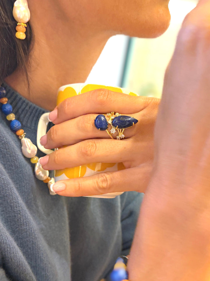 Lapis With Zircon Statement Cocktail Ring SR005