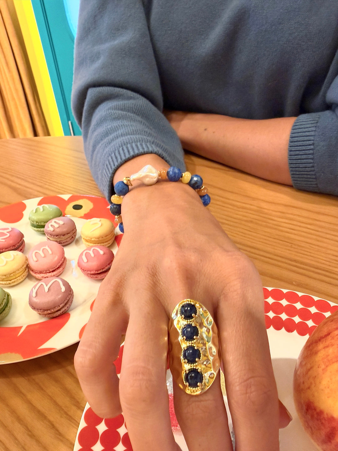 Vintage Style Lapis Stone Chunky Ring Adjustable SR006