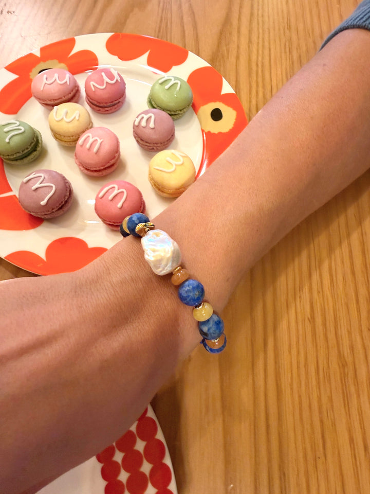 Lapis And Colorful Gemstone With Baroque Pearl Bracelet SB008