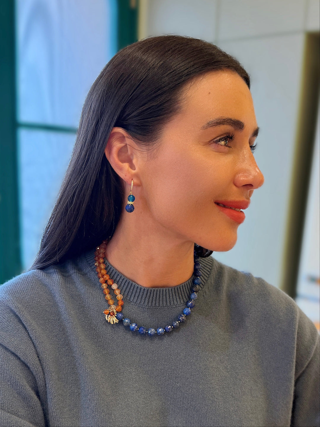 Blue Lapis And Agate Earrings SE014