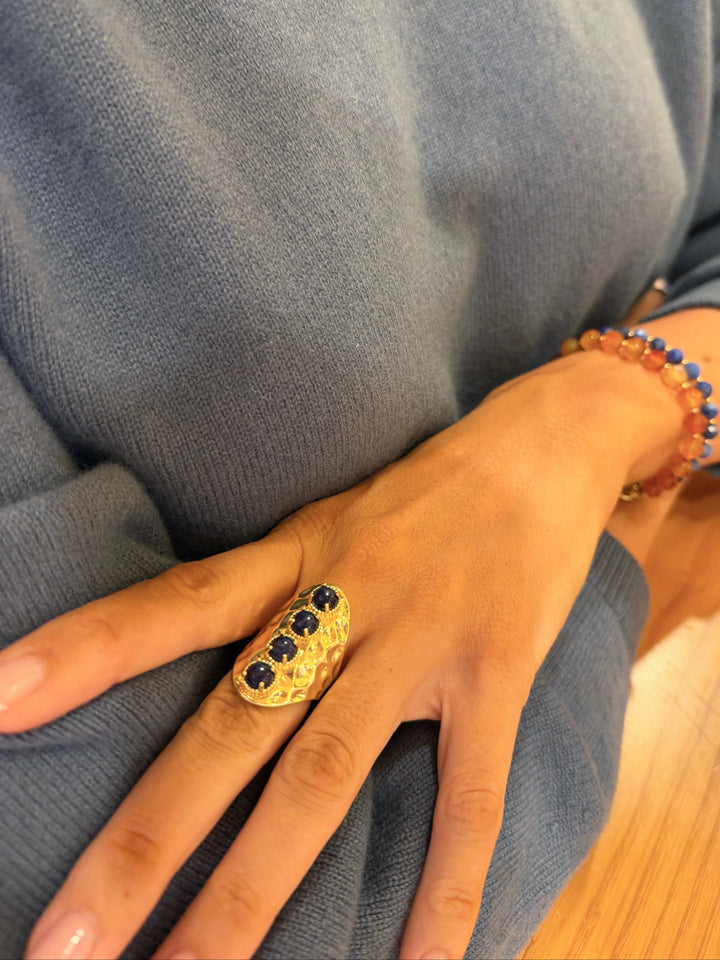 Vintage Style Lapis Stone Chunky Ring Adjustable SR006