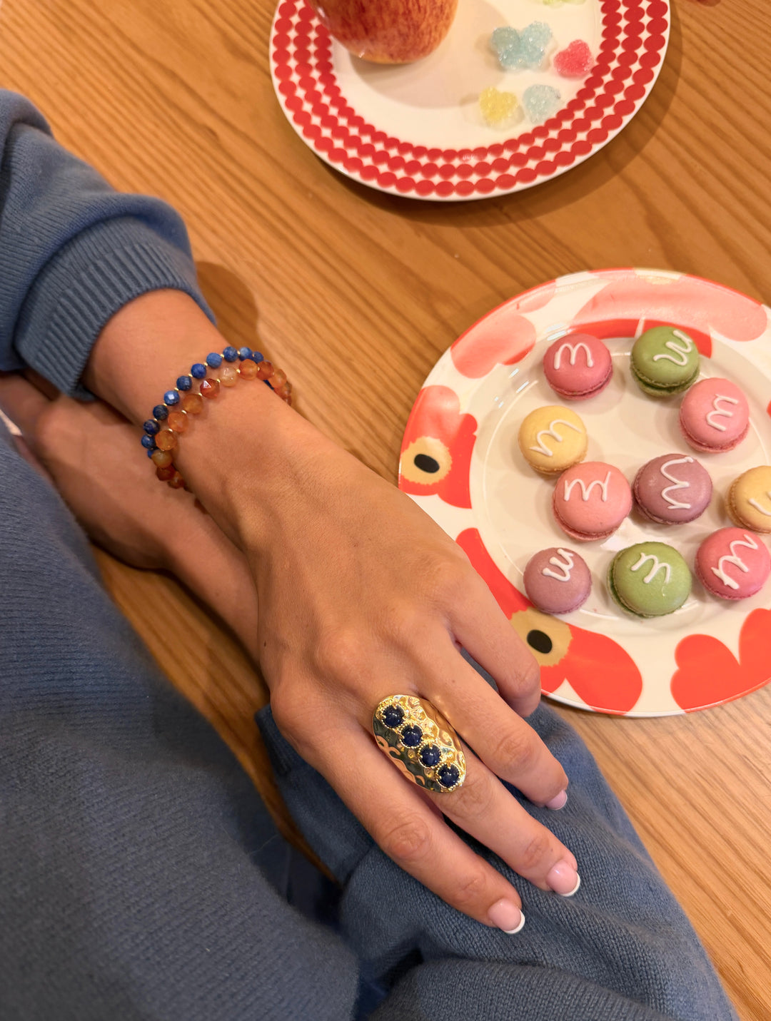 Vintage Style Lapis Stone Chunky Ring Adjustable SR006