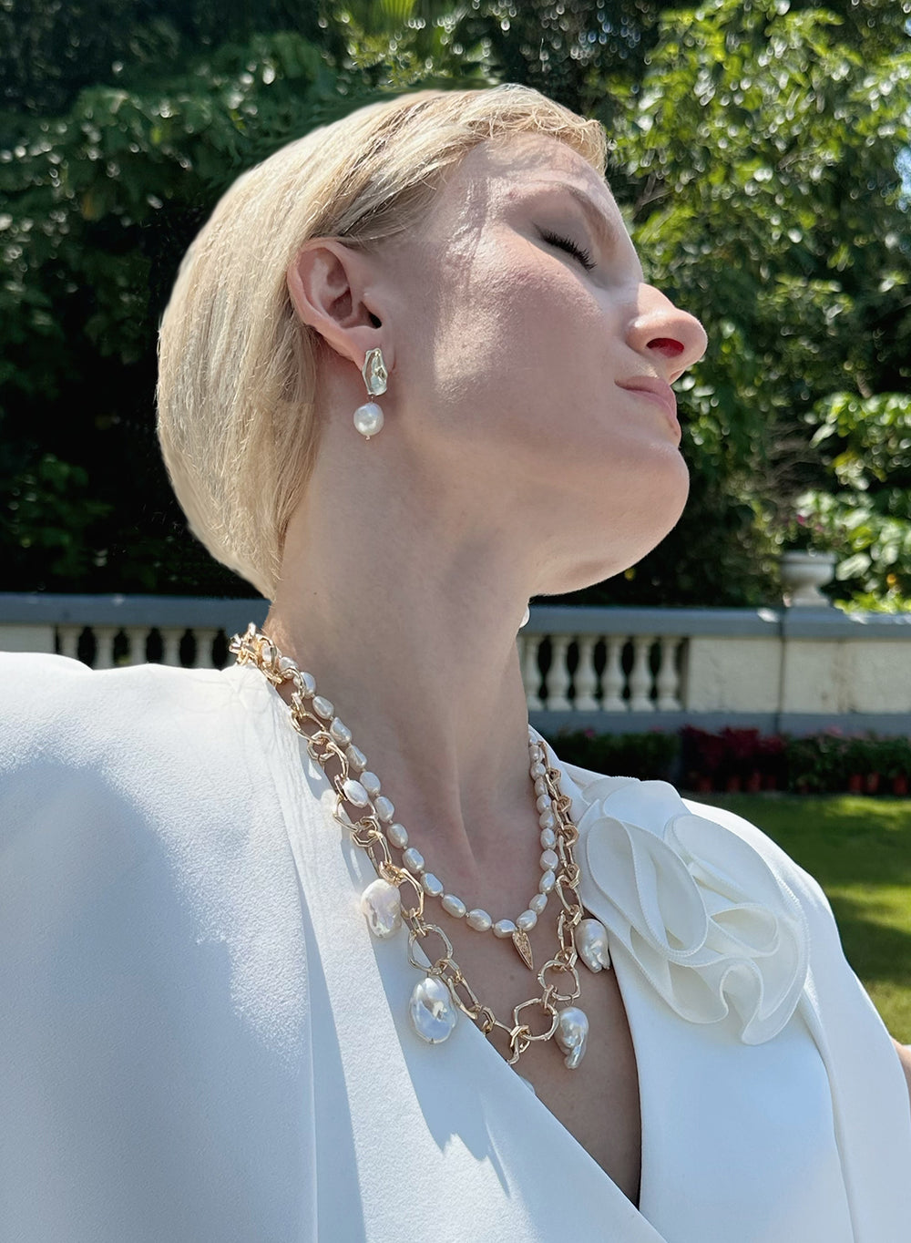Baroque Pearls Pendants Modern Chain Necklace KN004 - FARRA
