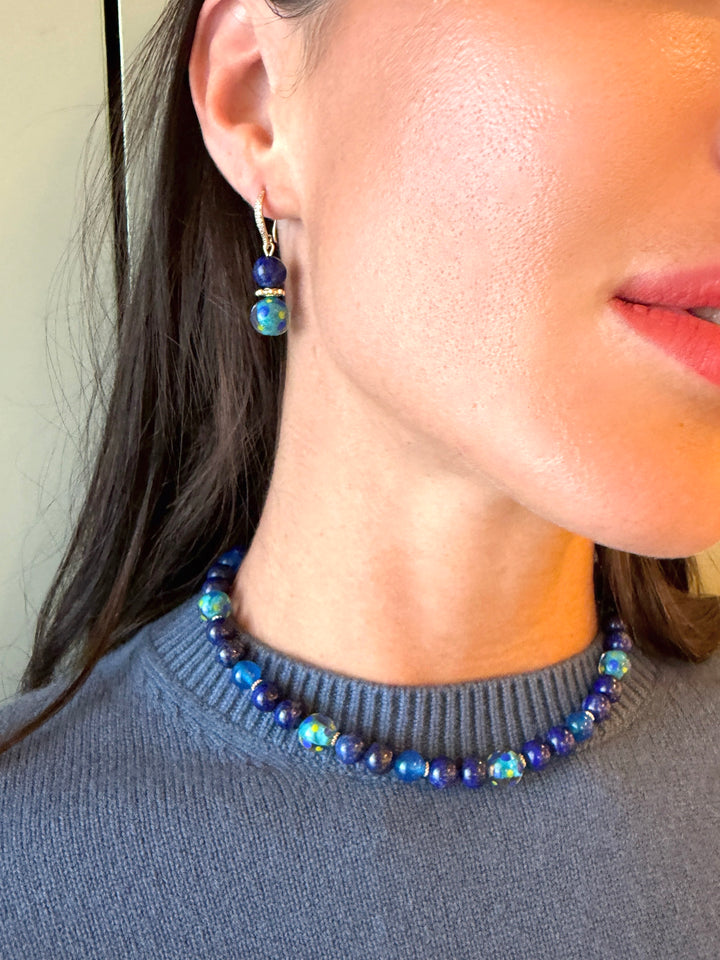 Artistic Lapis And Blue Agate Choker Necklace SN016