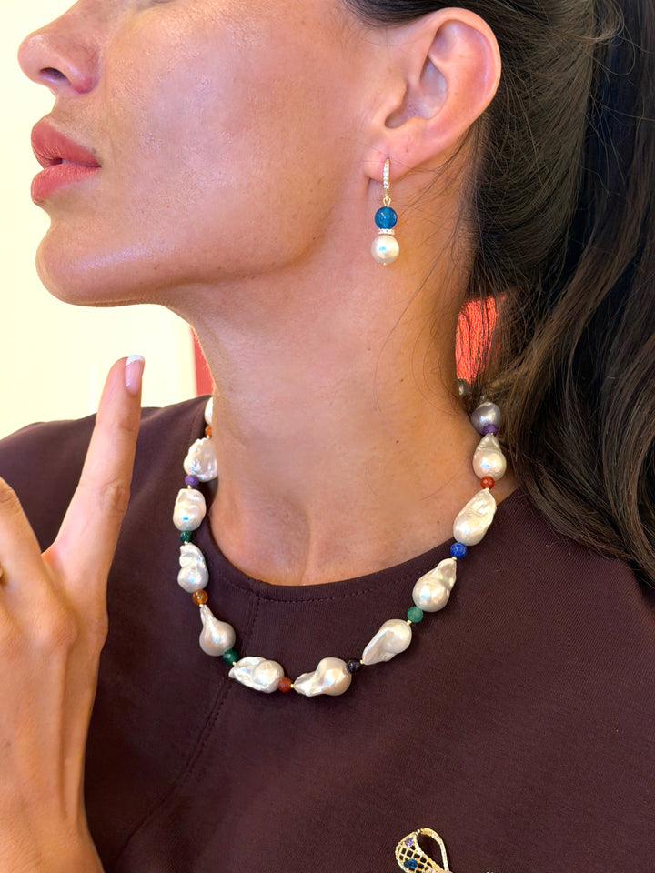 Baroque Pearls With Colorful Gemstone Necklace SN039