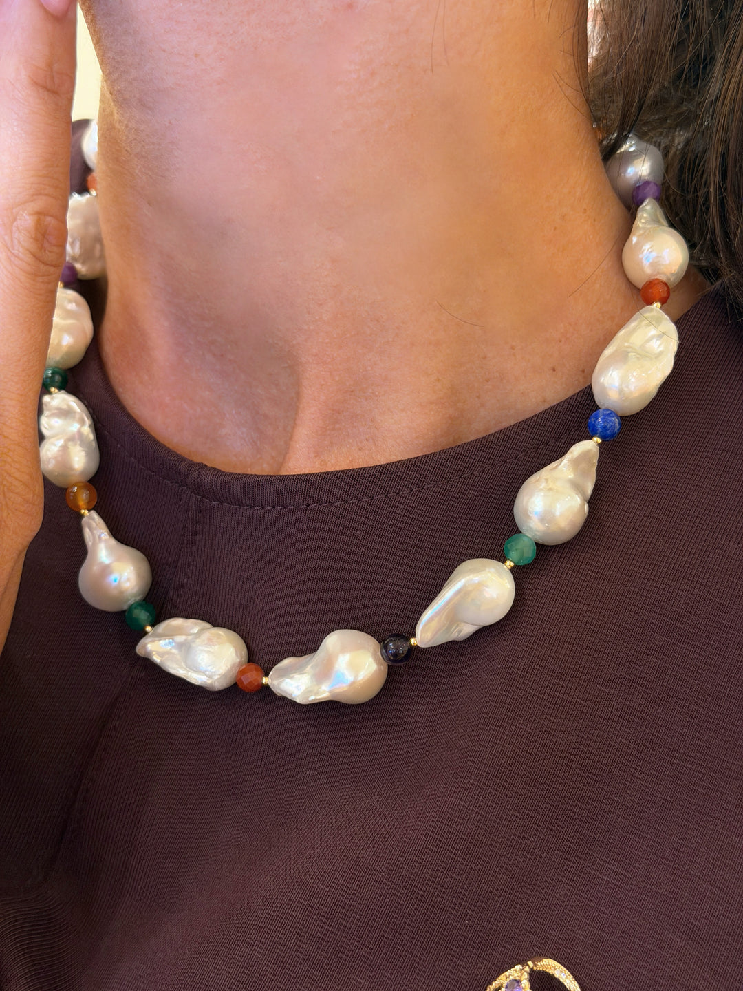 Baroque Pearls With Colorful Gemstone Necklace SN039