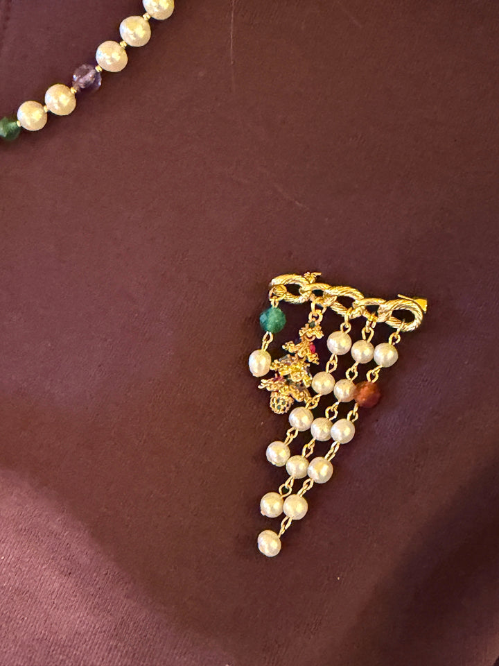 Freshwater Pearl With Green Red Agate And Christmas Tree Tassel Brooch SP008