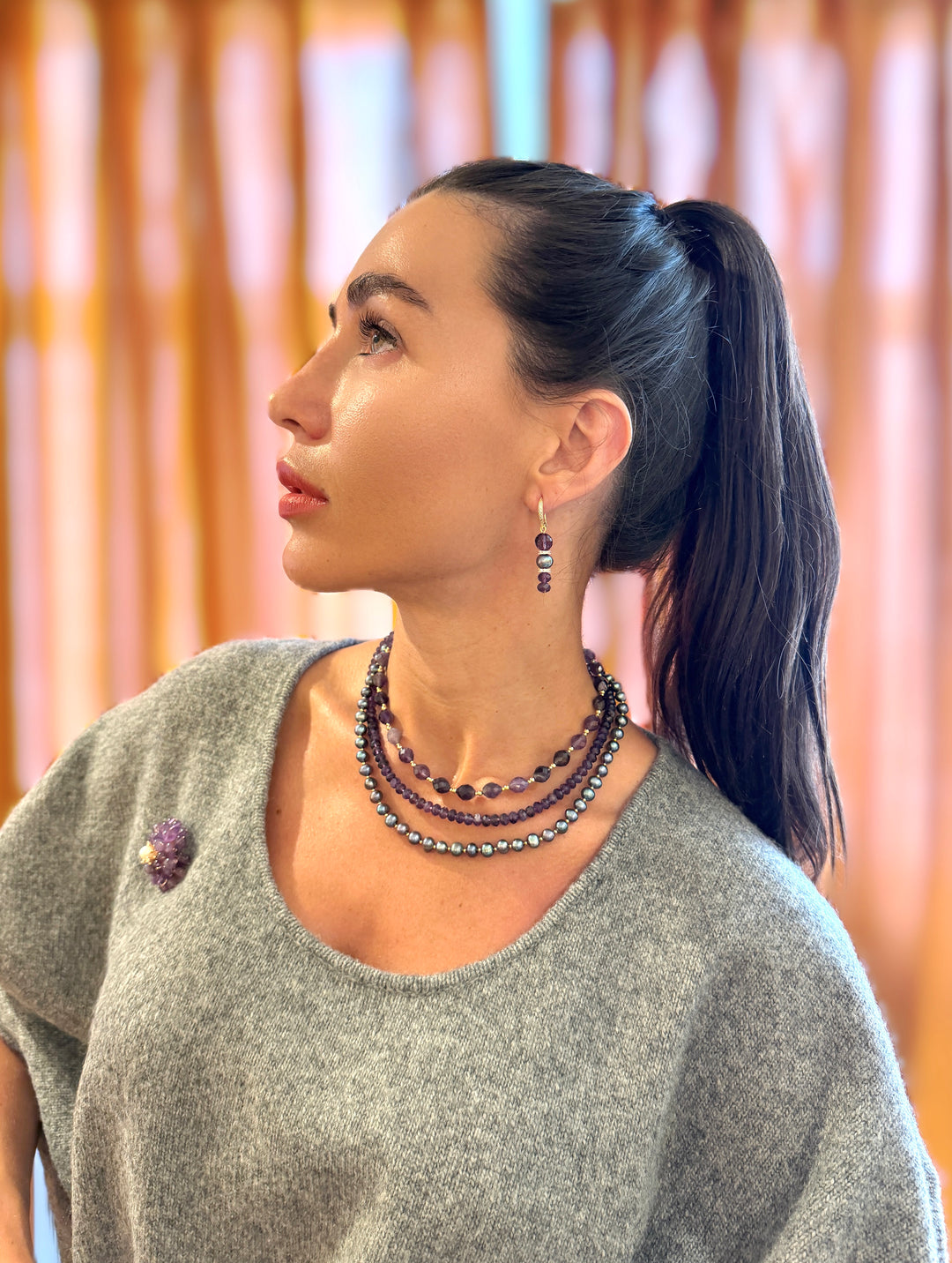 Elegant Amethyst With Purple Freshwater Pearl Earrings SE009