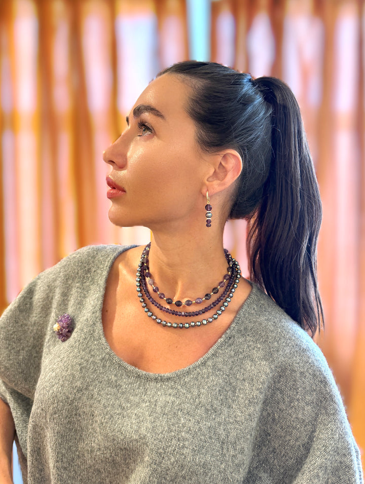 Elegant Amethyst With Purple Pearl Multi-Layers Necklace SN014