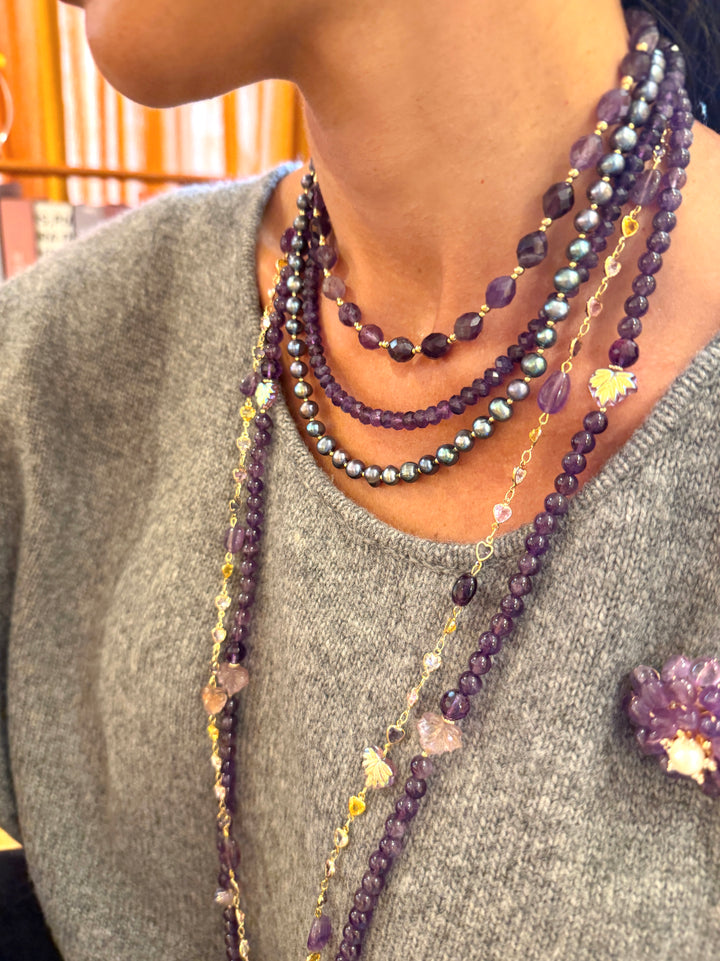 Elegant Amethyst With Purple Pearl Multi-Layers Necklace SN014
