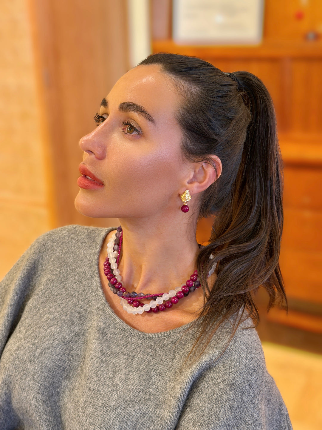 Sugilite Dangle Gold Stud Earrings SE007