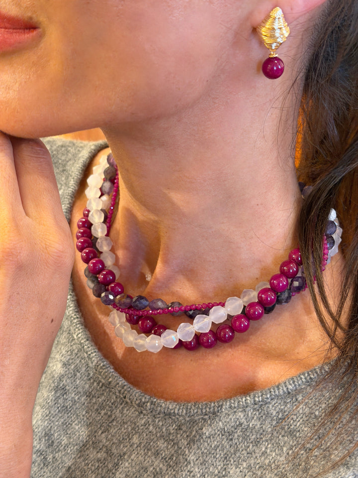 Purple Gemstone Multi-layers Chunky Necklace SN012