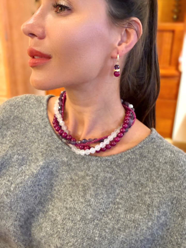 Purple Gemstone Multi-layers Chunky Necklace SN012