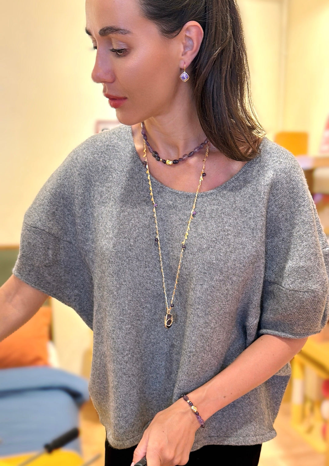 Irregular Amethyst Minimalist Necklace SN009