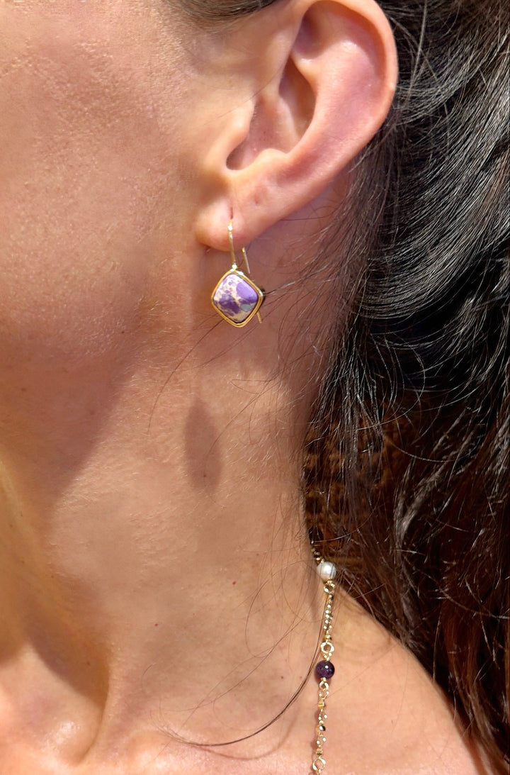 Minimalist Square Shaped Imperial Jasper Hoop earrings SE008