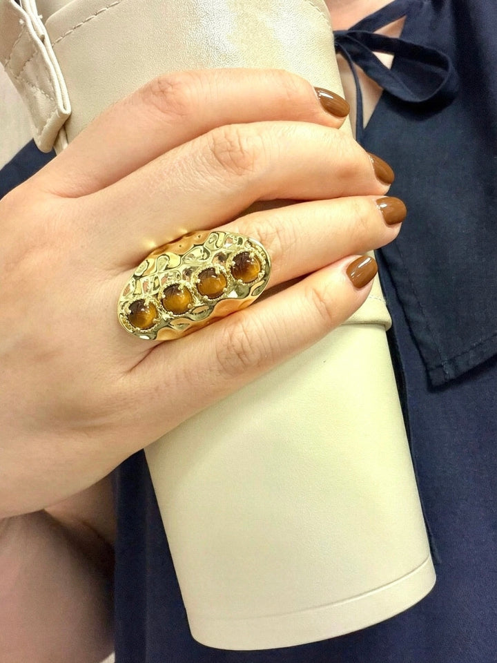 Tiger-eye Stone Chunky Statement Gold Ring SR002