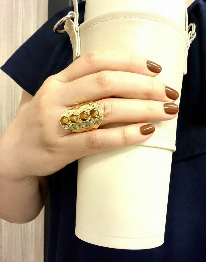 Tiger-eye Stone Chunky Statement Gold Ring SR002