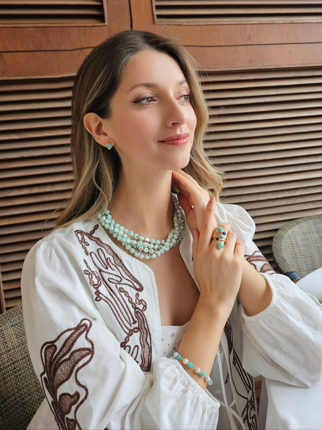 Amazonite With Freshwater Pearls Slider Bracelet RB003