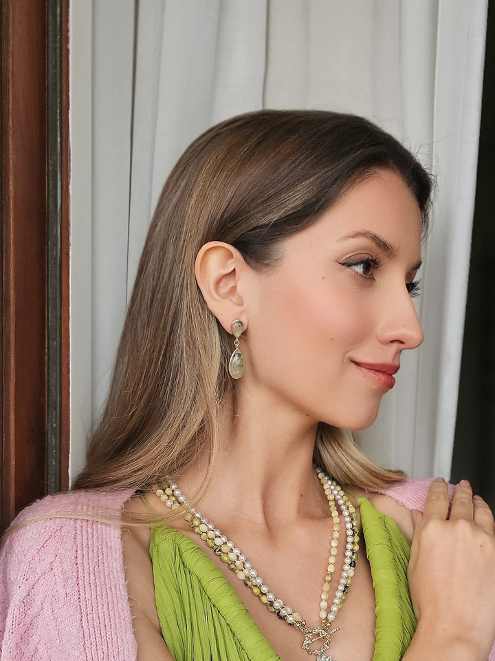 Teardrop Prehnite Drop Earrings RE011