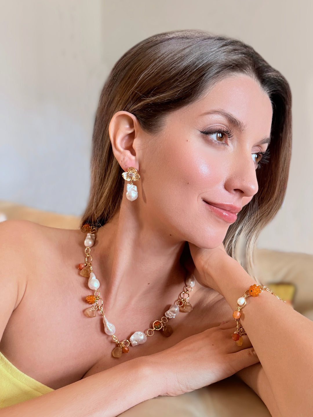 Elegant Baroque Freshwater Pearl Flower Stud Earrings RE008