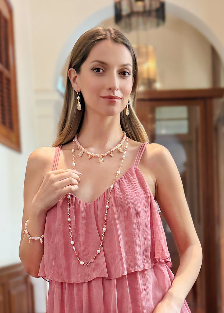 Bohemian Rose Quartz & Freshwater Pearl Drop Earrings RE013