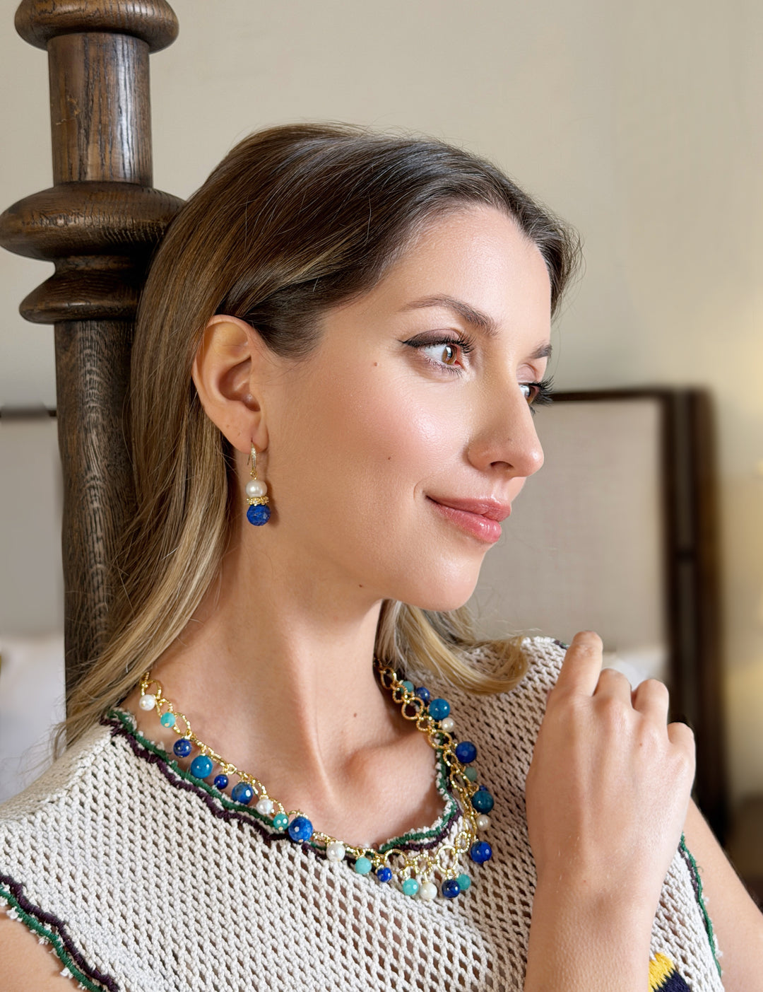 Removable Flower Lapis Brooch Pendant Statement Necklace RN028