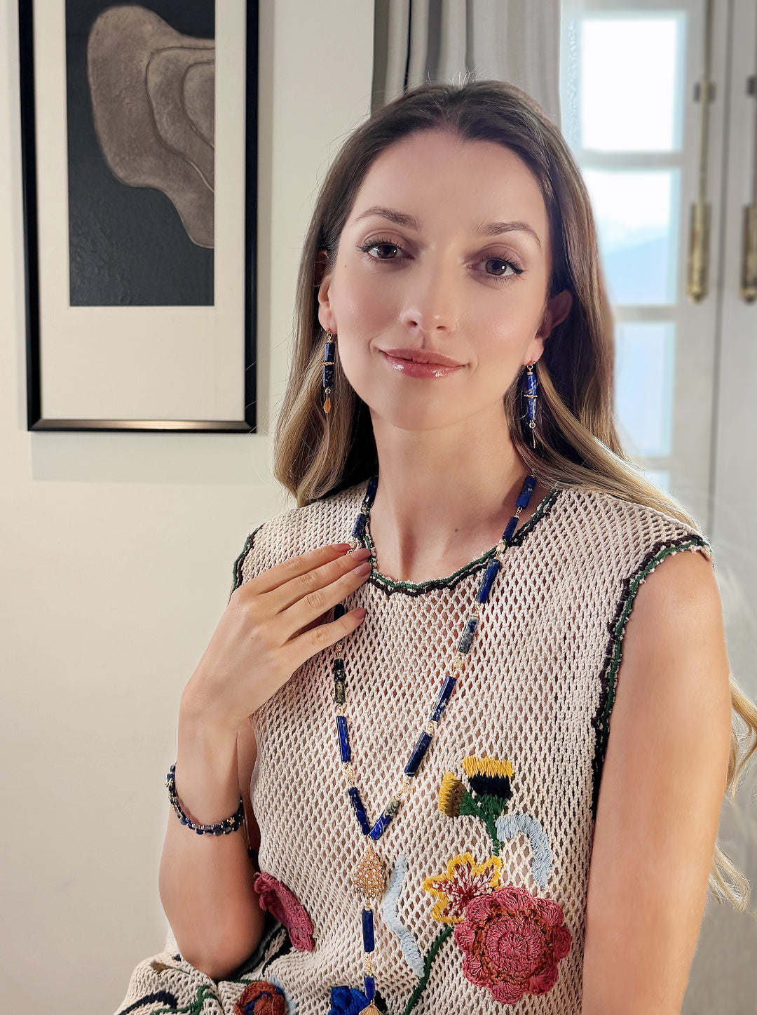 Lapis Y Shape With Tassel Necklace RN027