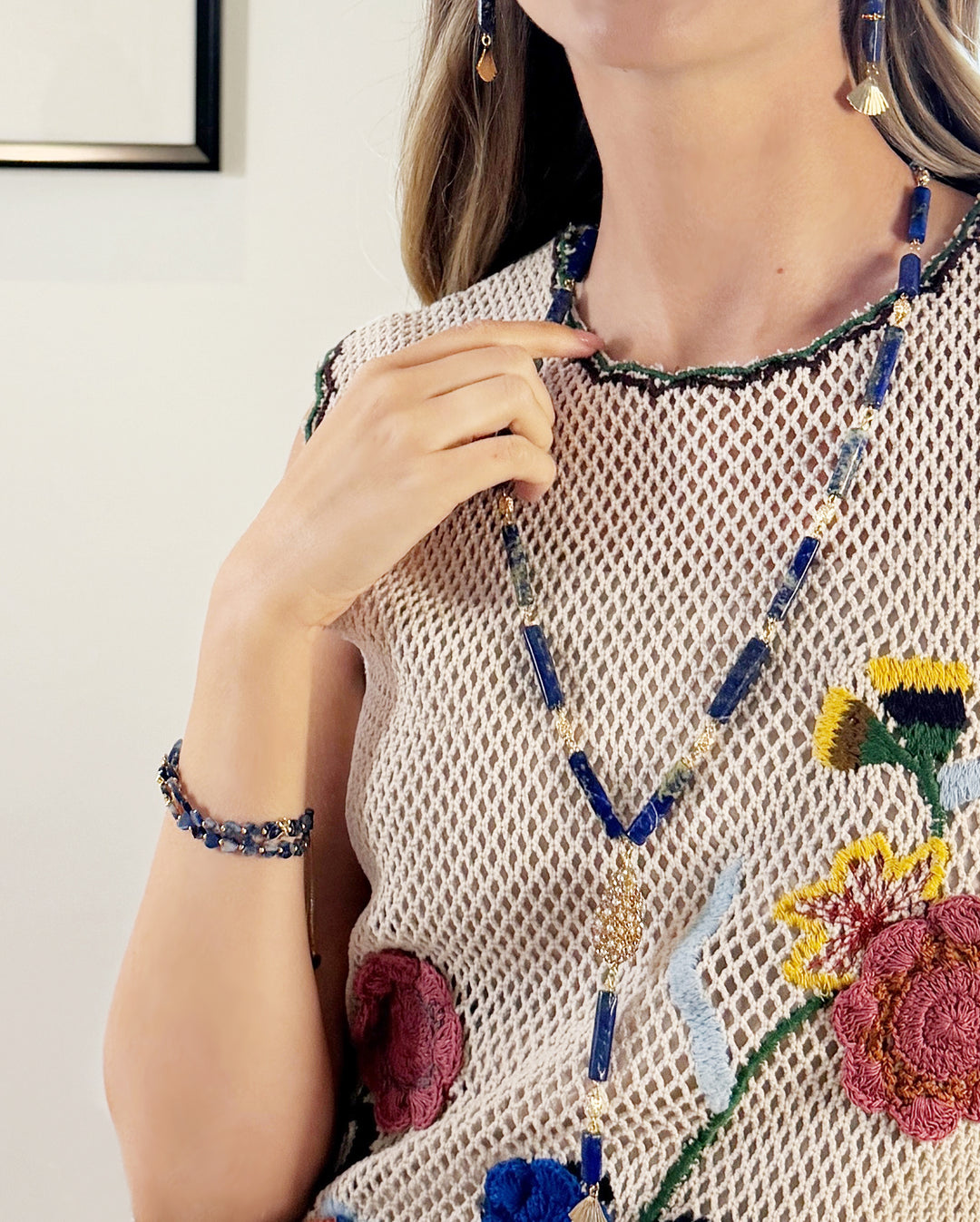 Lapis Y Shape With Tassel Necklace RN027